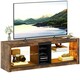 image 1 of HOMCOM TV Stand, Entertainment Centre with LED Lights, Rustic Brown | Brown | 1