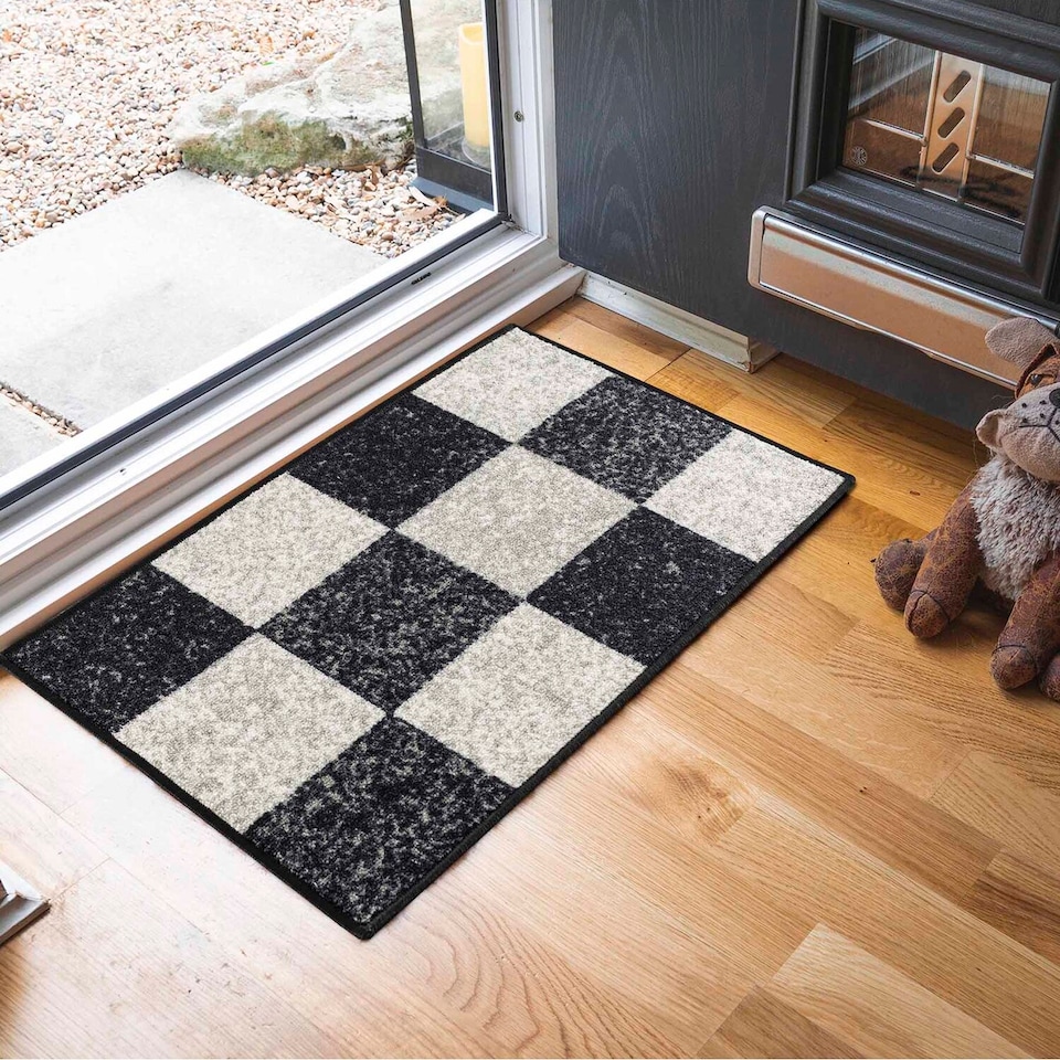 image 1 of Machine Washable Square Design Anti Slip Doormats - Runners