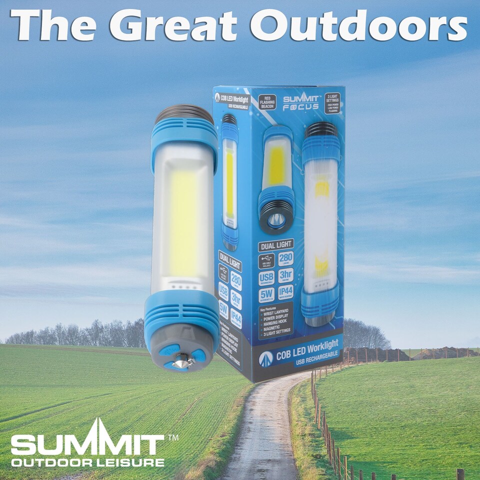 image 1 of vfm-estore Duel Torch 5W COB Rechargeable USB Light Stripe Beam with Wrist Strap - Blue