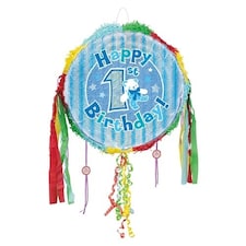 Happy 1st Birthday Blue Holographic Pull String Pinata