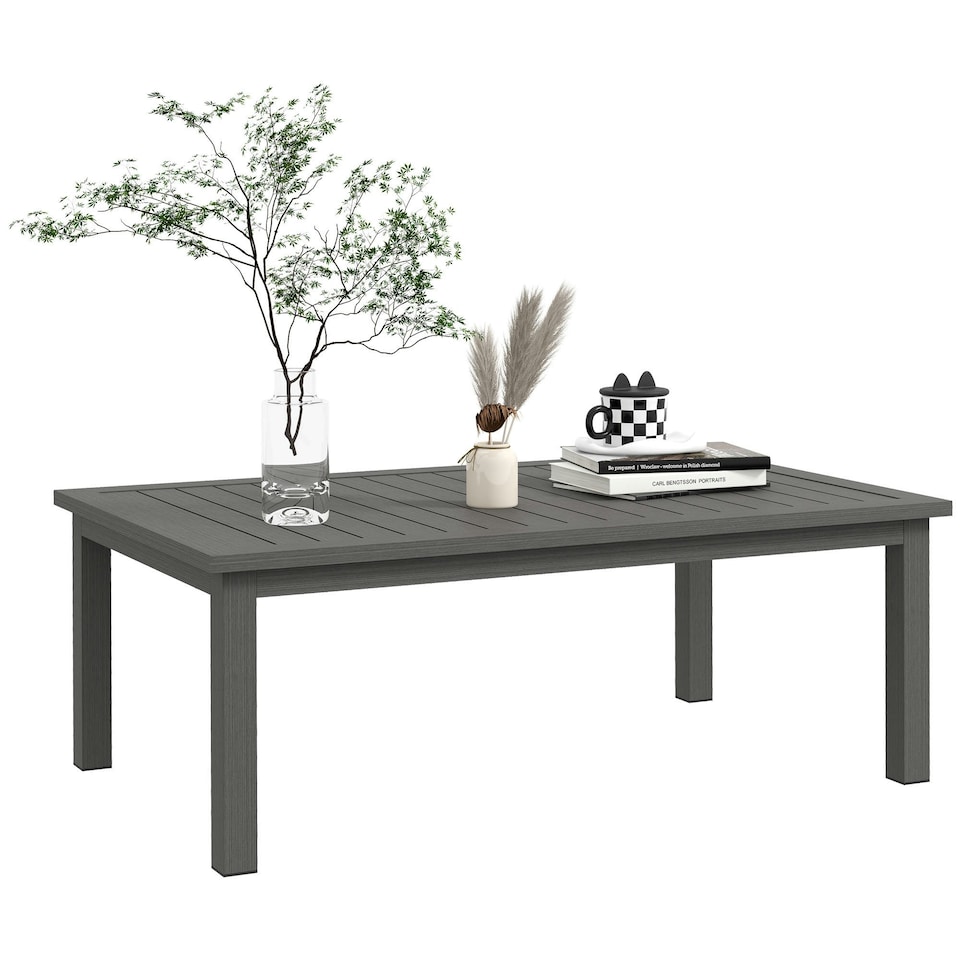image 1 of Outsunny Aluminium Outdoor Coffee Table Patio Table with Grain Effect
