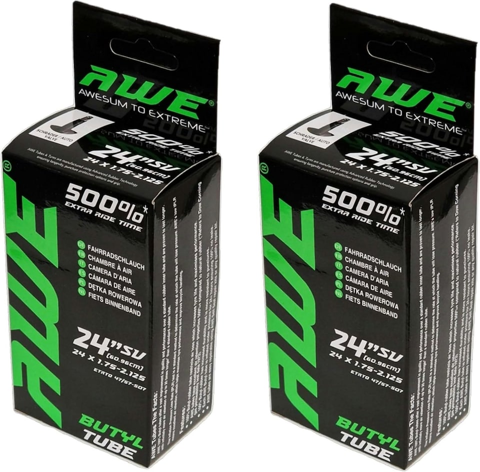image 1 of AWE Set x 2 Butyl Rubber 24" MTB/E-Bike Inner Tube 24 x 1.75-2.125 Schrader Valve