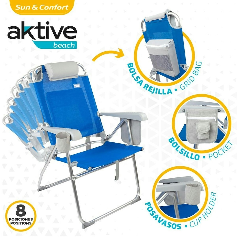 image 1 of Folding Chair with Headrest Aktive 47 x 99 x 63 cm Blue (2 Units) N/A