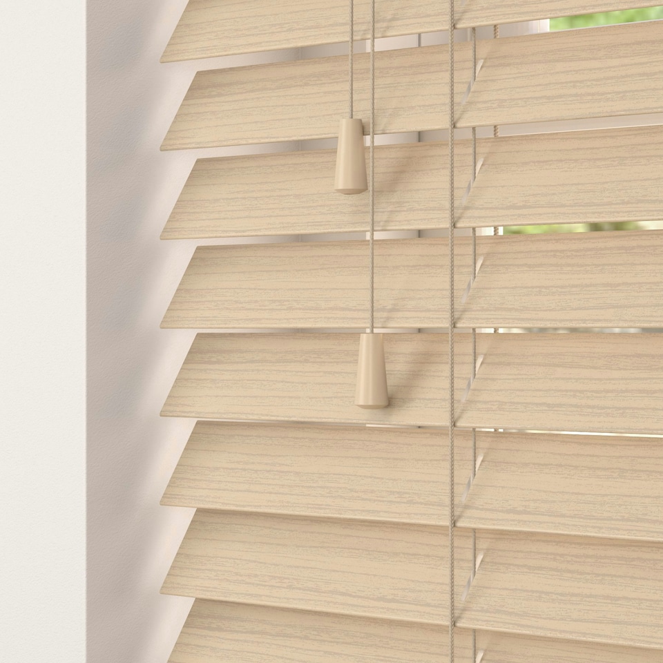 image 1 of 100cm Natural Oak Faux Wood Venetian Blinds with String (120cm Drop) | Brown | Brown