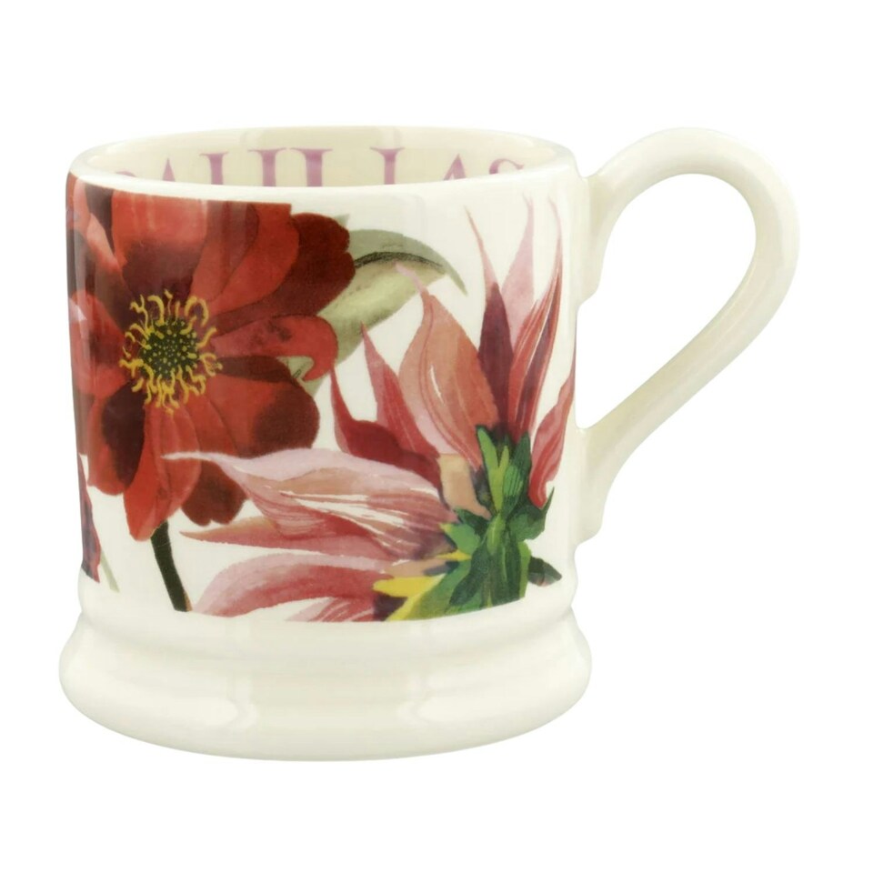image 1 of Mug: 1 x 300ml Emma Bridgewater Red and Pink Dahlia Half Pint Mug, Ceramic White