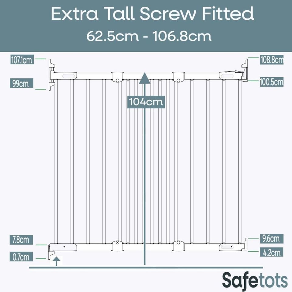image 1 of Safetots Extra Tall Screw Fitted Baby Stair Gate, 62.5cm - 106.8cm, White, 103.5cm in Height | White | 1