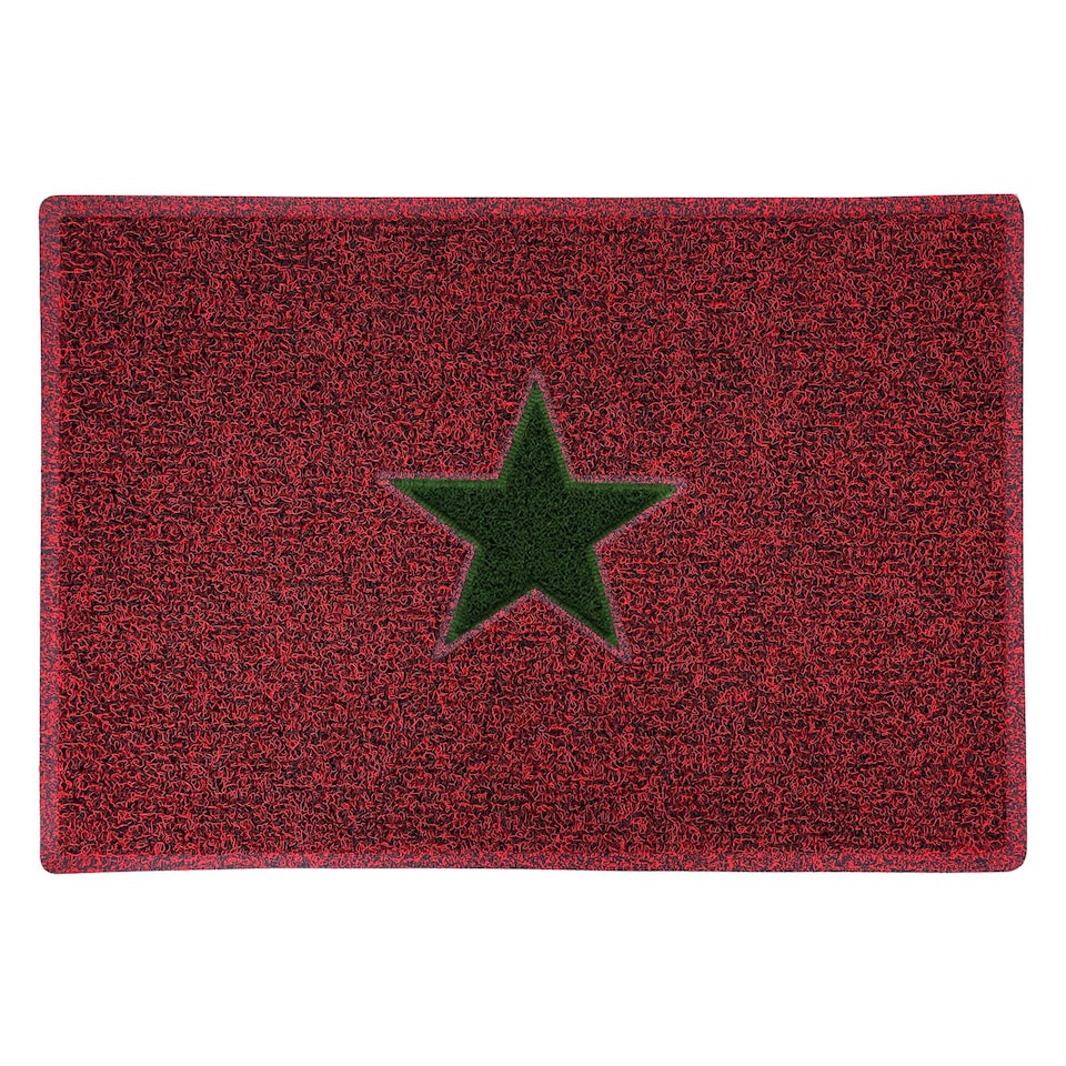 image 1 of Christmas Star PVC Spaghetti Doormat - Red, Black & Green Design | Red | 90x60cm