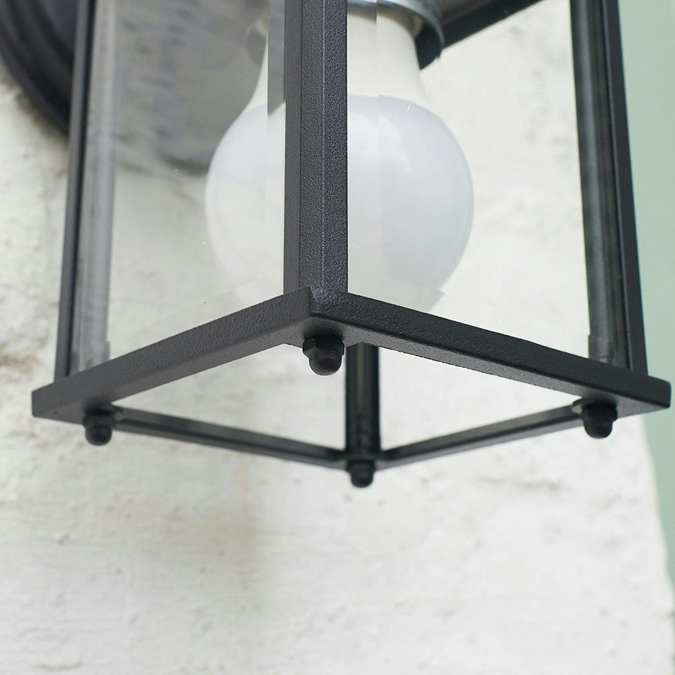 image 1 of ValueLights Modern IP23 Rated Black Metal And Glass Outdoor Security Wall Light Lantern