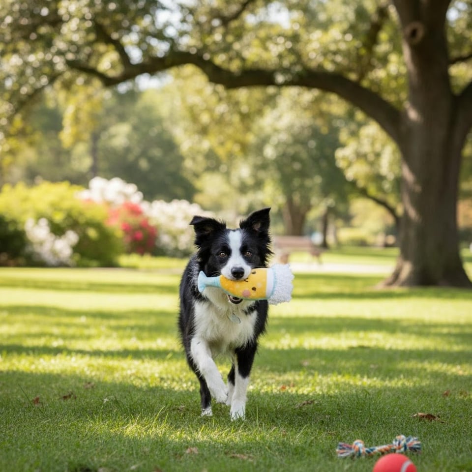 image 1 of Squeaky Plush Dog Toy Summer Prosecco Drinks Design Pet Puppy Chew Fetch