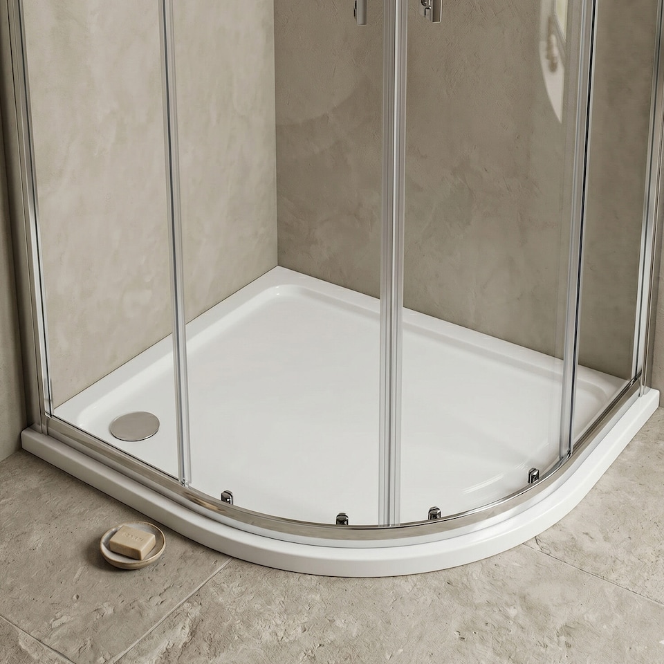 image 1 of Balterley Premium Slip Resistant Offset Quadrant Shower Tray Right Hand - Anti-Slip Stone Bathroom Base - Balterley | White | European White | 1