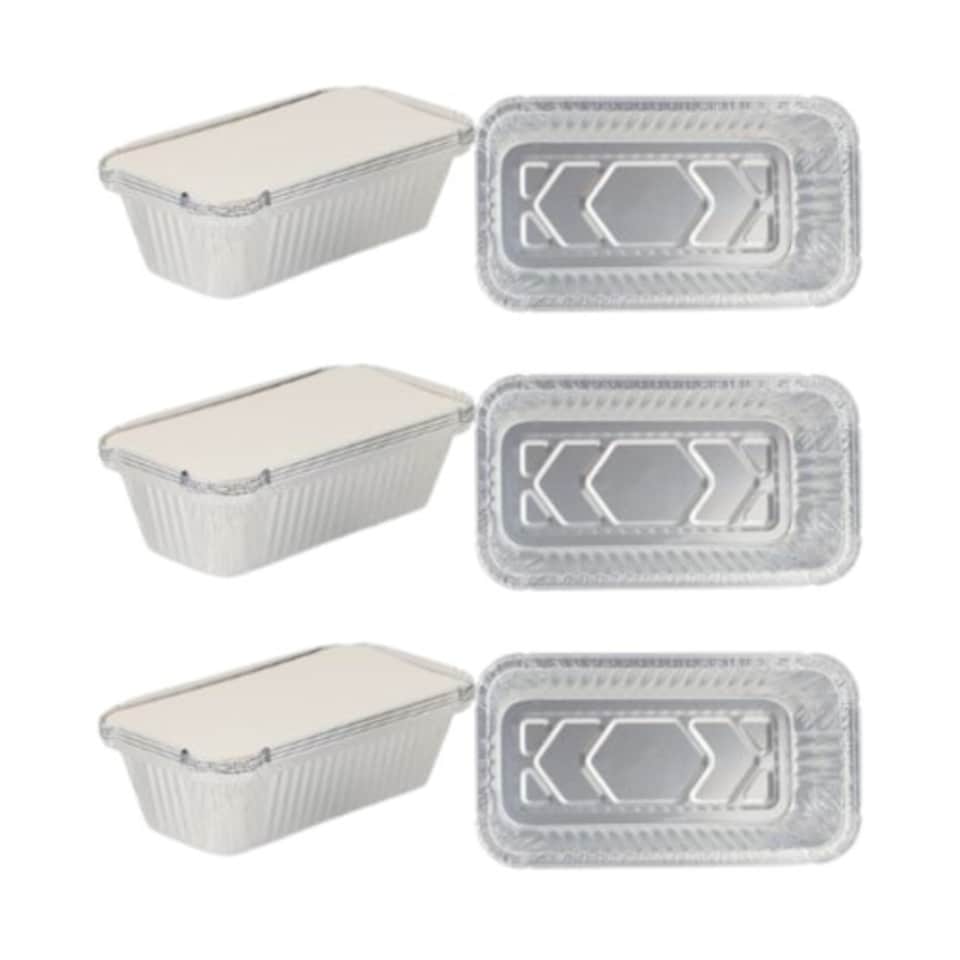 image 1 of Large Foil Food Containers With Lids | Silver | 6 Pack | 6