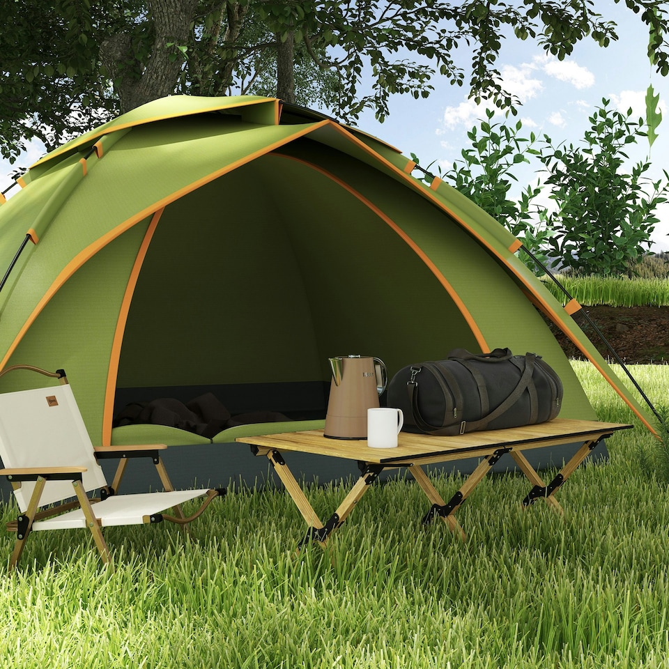 image 1 of Outsunny Folding Camping Table Aluminium Picnic Table with Roll-Up Top Natural