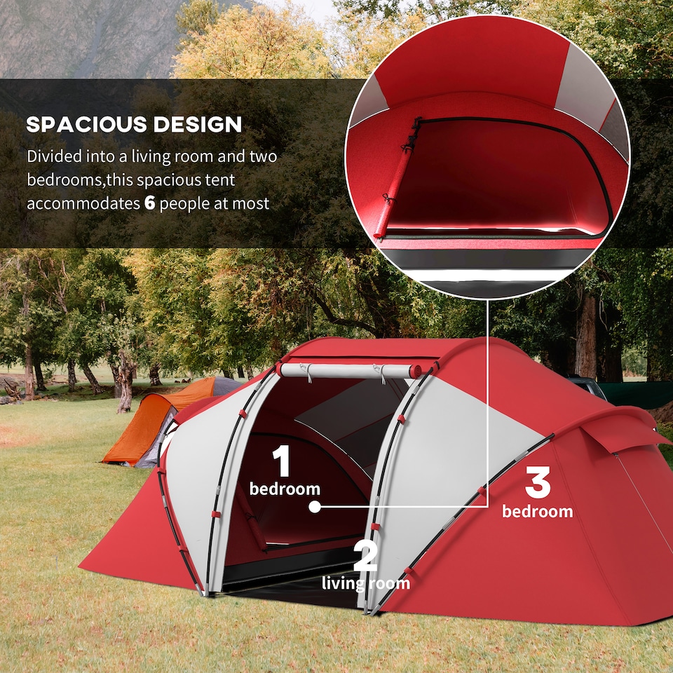 image 1 of Outsunny 4 Person Camping Tent Dome Family Travel Group Hiking Room Fishing