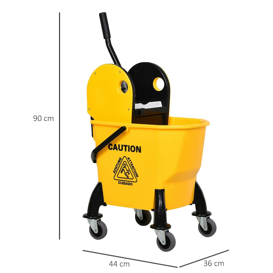 image 1 of HOMCOM Mop Bucket on Wheels with Carry Handle, Wringer for Household Yellow