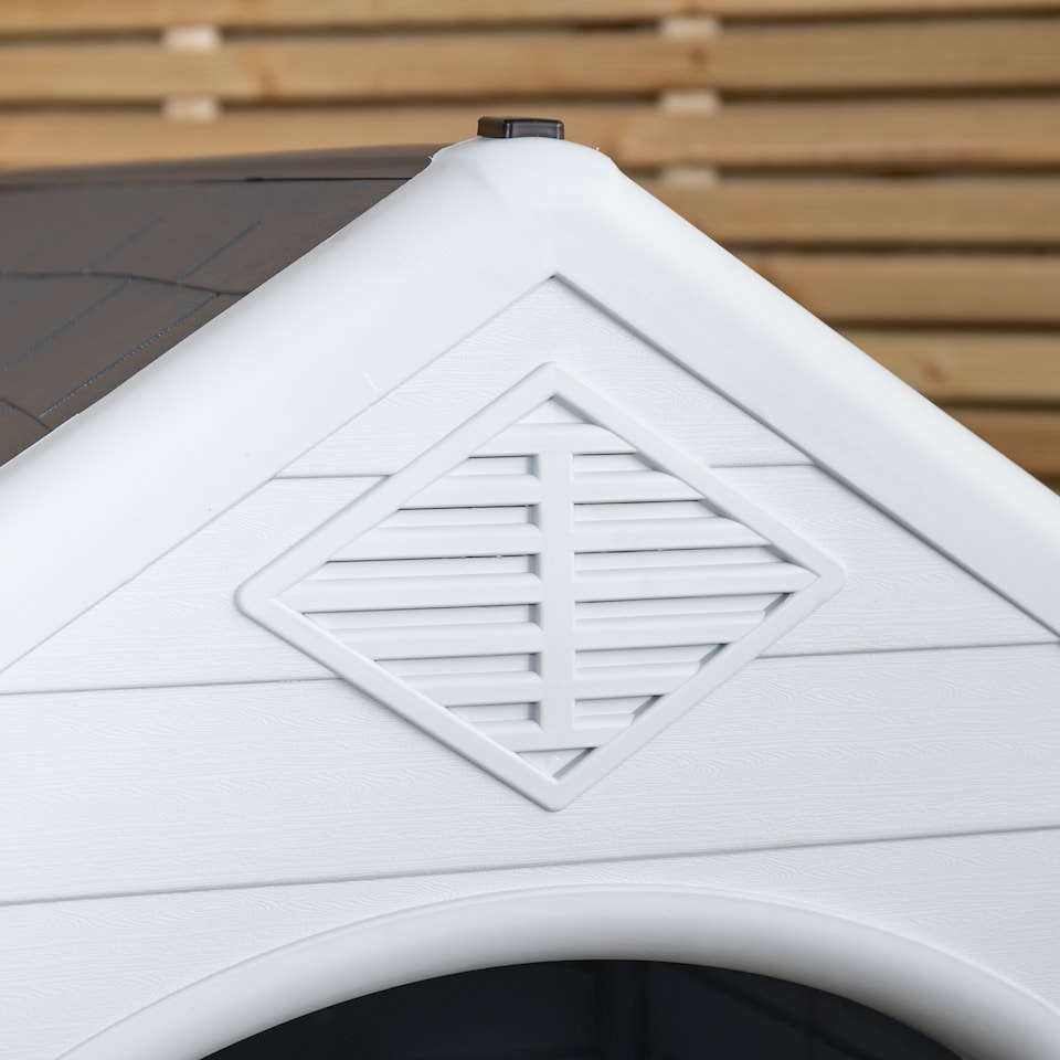 image 1 of 99 x 92cm Samuel Alexander Large Outdoor Plastic Dog House with Raised Bed | Grey | Grey