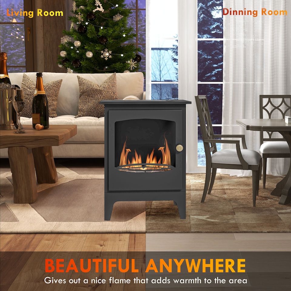 image 1 of HOMCOM Freestanding Ethanol Fireplace, Steel Bioethanol Fireplace with Stainless Steel Flame Snuffer, 0.9L Tank, 3 Hours Burning Time for Indoor, Black | Black