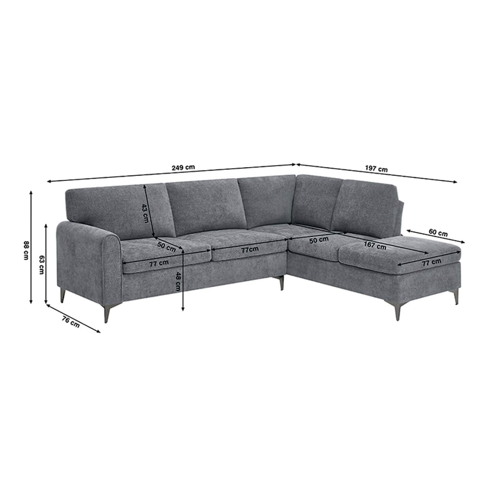 image 1 of Roma 4 Seater Fabric Corner Sofa | Grey | Charcoal | Three Seater