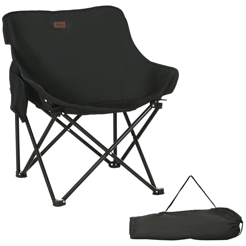 image 1 of Outsunny Folding Camping Chair with Carrying Bag and Storage Pocket, Black