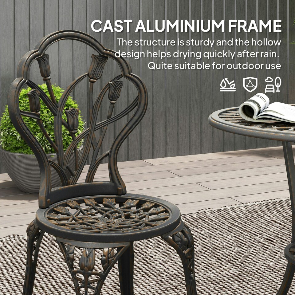 image 1 of Outsunny 3 Piece Bistro Set, Aluminium Garden Furniture with Umbrella Hole