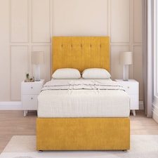 Sloomy Highbury Mustard Plush Divan Bed Base 2 Drawers Foot-End With 54 Inch Floor Standing Headboard | Gold | Mustard | Small Double | 1