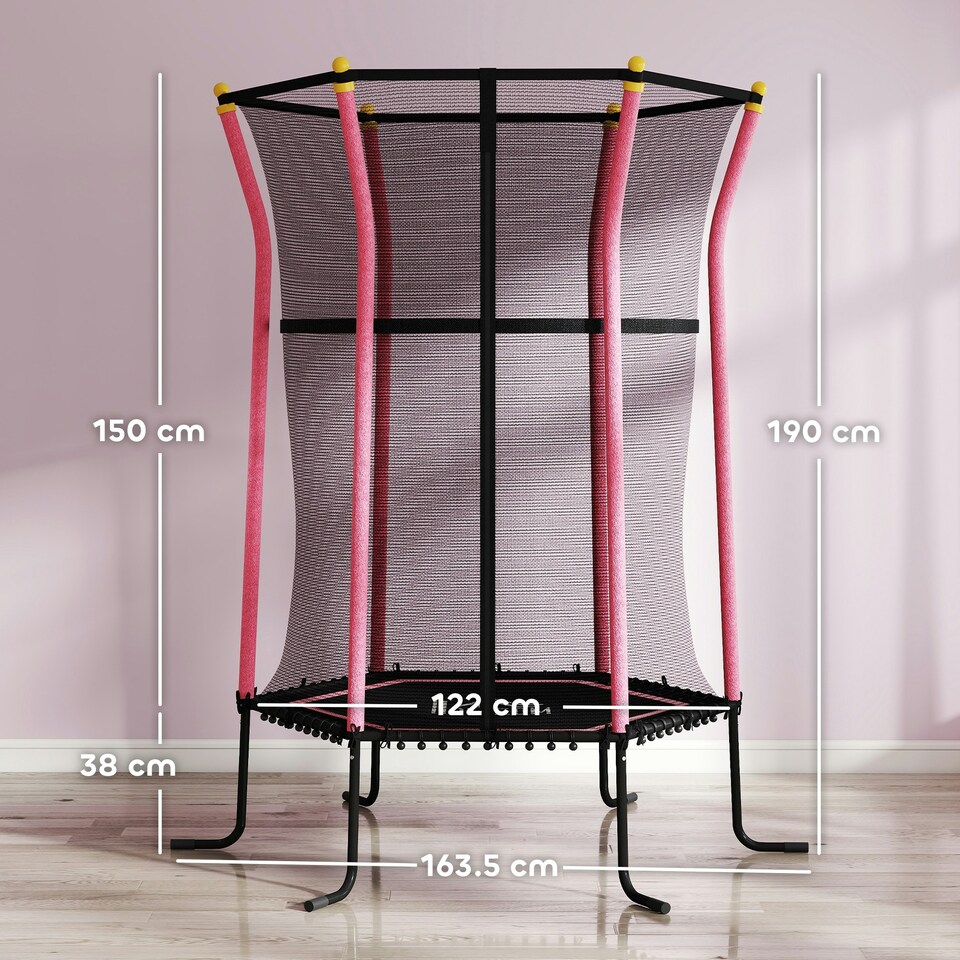 image 1 of HOMCOM 5.4FT Kids Trampoline With Enclosure Indoor Outdoor, Pink