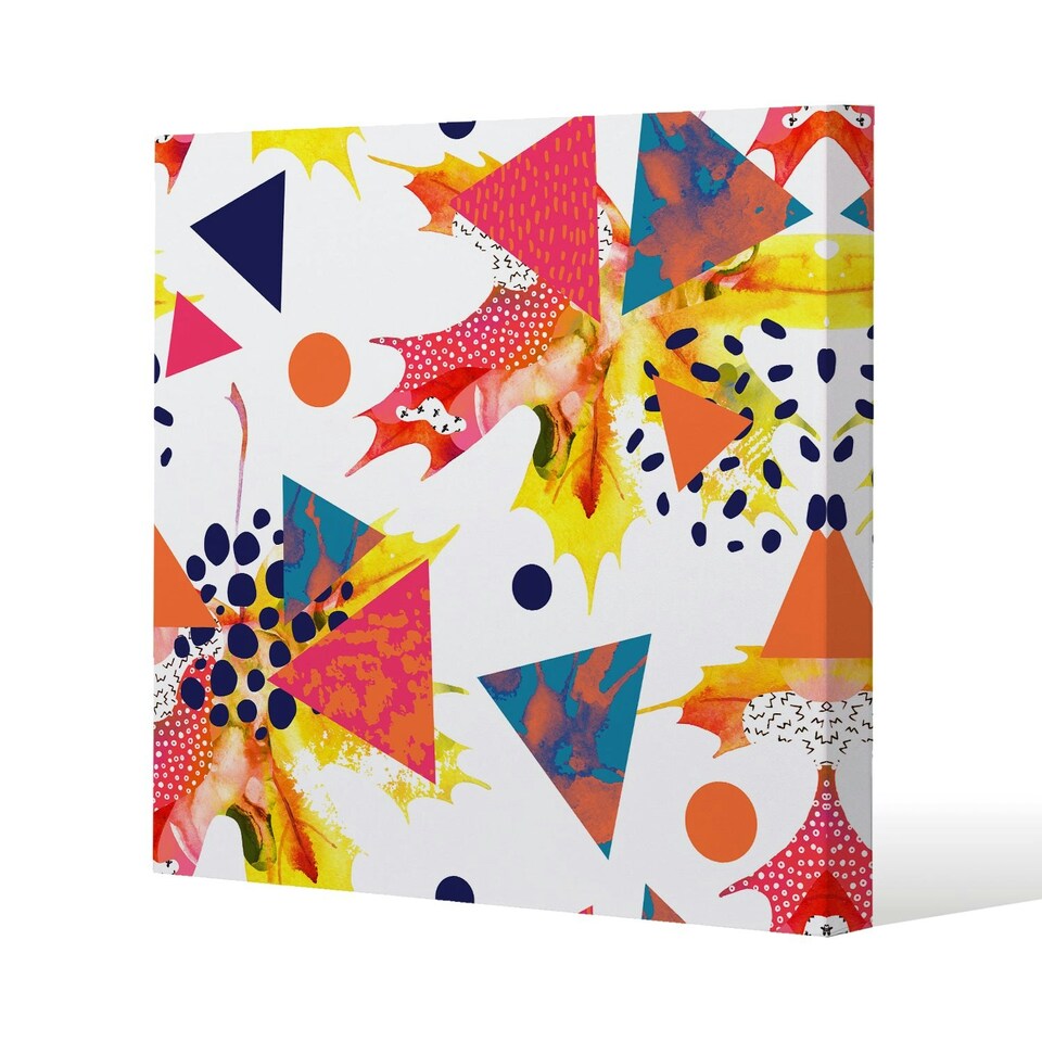 image 1 of Maple Leaves & Geometric Patterns (Canvas Print) 61 x 61 x 4cm