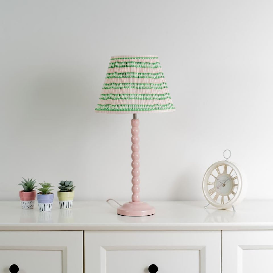 image 1 of ValueLights Bobbles Pink Bobbin Table Lamp Pink Aztec Pleat Shade | Pink