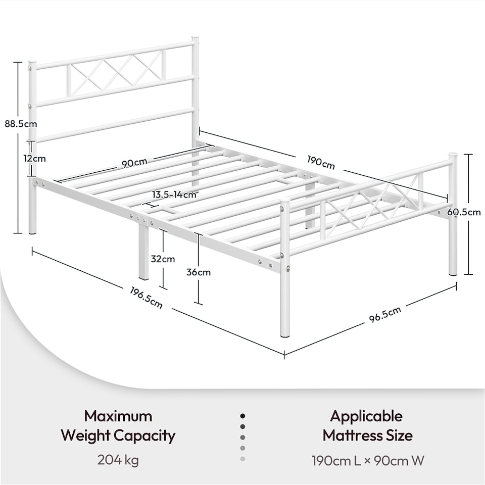 image 1 of Yaheetech 3ft Single Simple Metal Bed Frame Mattress Foundation White