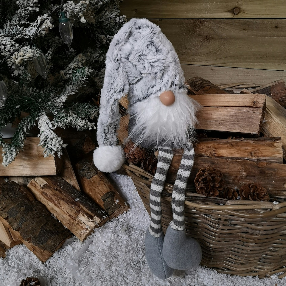 image 1 of 84cm Festive Male Grey Sitting Christmas Gonk with Oversized Hat & Dangly Legs