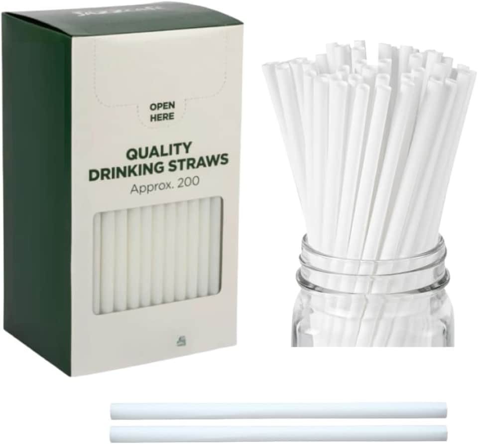 image 1 of ECONX White Paper Straws 9" Straight Smoothie Straw Food Safe for Milkshakes & Smoothies Pack Of 200