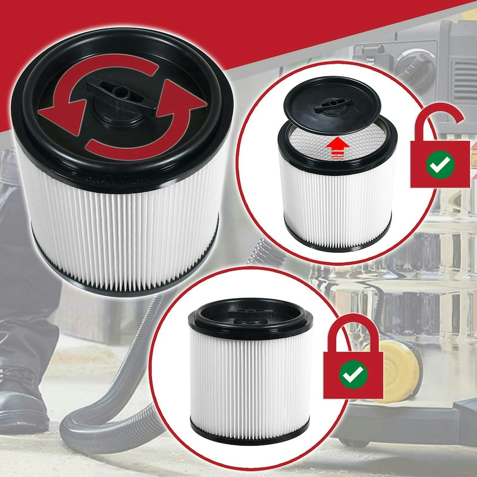 image 1 of SPARES2GO Wet & Dry Cartridge Filter + Foam Sleeve compatible with Guild 8815785 GWD30 8642240 GWD30P 16L 30L Vacuum Cleaner