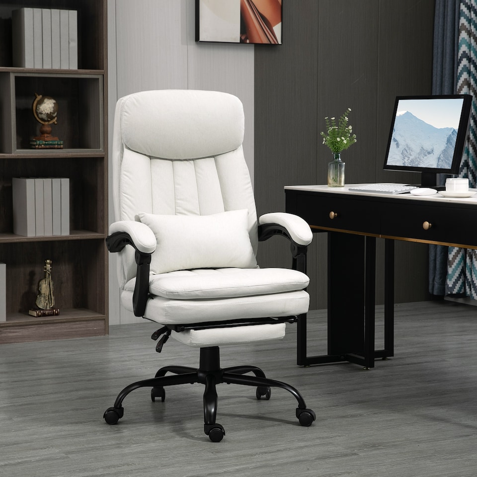 image 1 of Vinsetto Office Chair, Ergonomic Desk Chair with 6-Point Vibration Massage and Lumbar Heating, Computer Chair with Lumbar Support Pillow, 155 Reclining Back and Footrest, Cream White