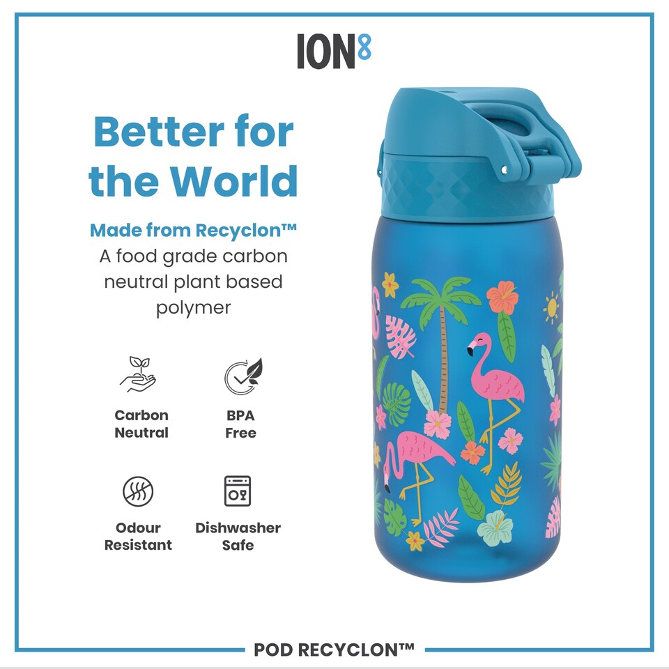 image 1 of Leak Proof Kids Water Bottle, BPA Free, 350ml (12oz) | Blue | Flamingos | One Size