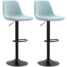 HOMCOM Bar Stools Set of 2 Adjustable Swivel Bar Chairs with Backrest Blue | Light Blue