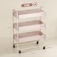 image 5 of HOMCOM 3-Tier Storage Trolley on Wheels, Rolling Utility Cart with Mesh Backets, Mobile Storage Cart for Kitchen, Bathroom, Bedroom, Light Pink | Pink | Pink
