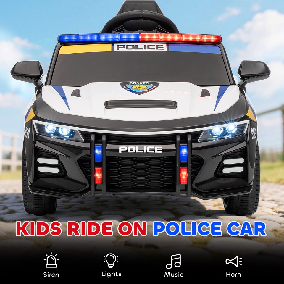 image 1 of AIYAPLAY Kids Electric Car, 12V Battery Powered Police Ride on Car with Remote Control, Music, Horn, Siren, Flashing Lights, Children Electric Vehicle for 3-5 Years