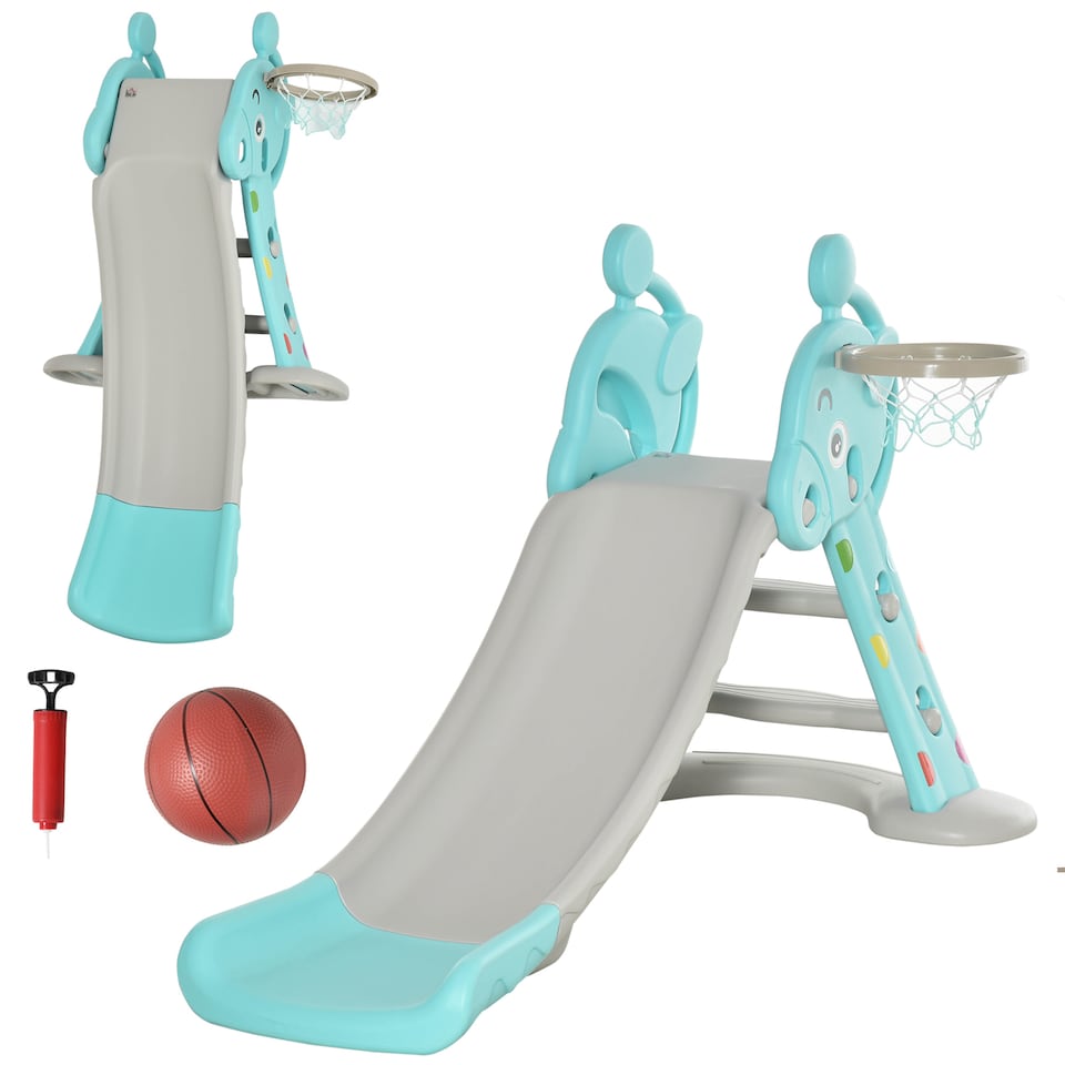 image 1 of HOMCOM 2 in 1 Kids Slide with Basketball Hoop 18 months -4 Years Old Deer Blue