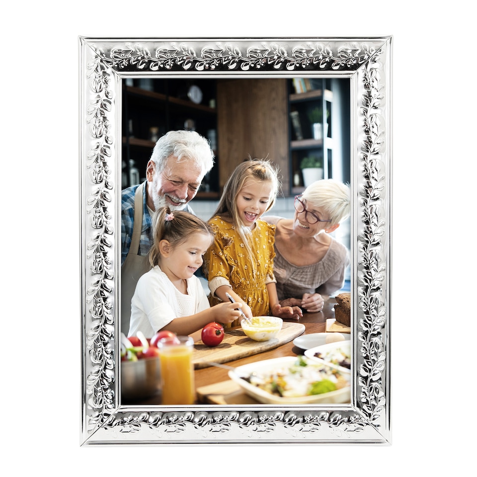 image 1 of Classic Rectangular Silver Plated Metal 5 x 7 Picture Frame with Floral Border | Silver | 5" x 7"