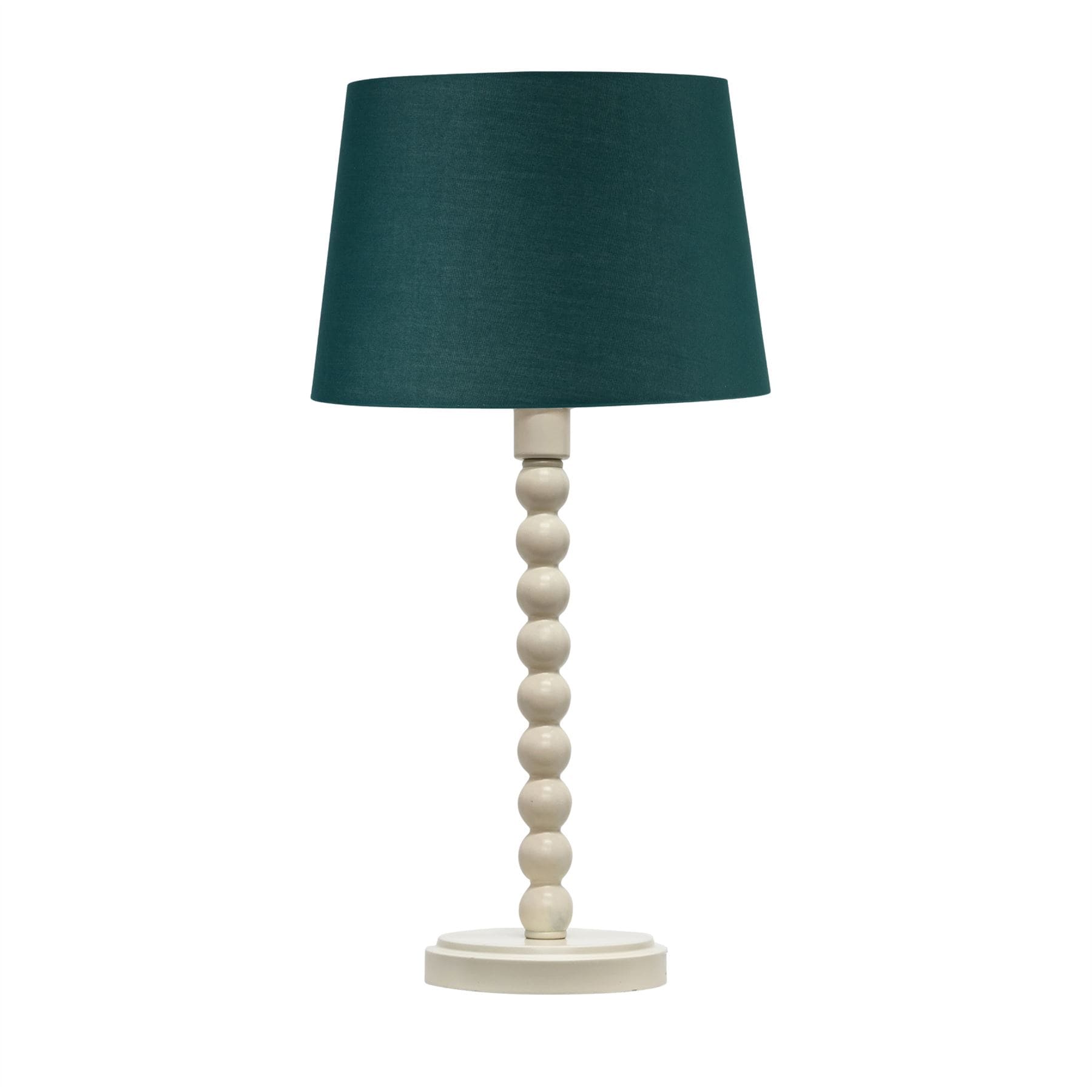 First Choice Lighting Bobbin - Ivory Lamp with Dark Green Cotton Shade in White