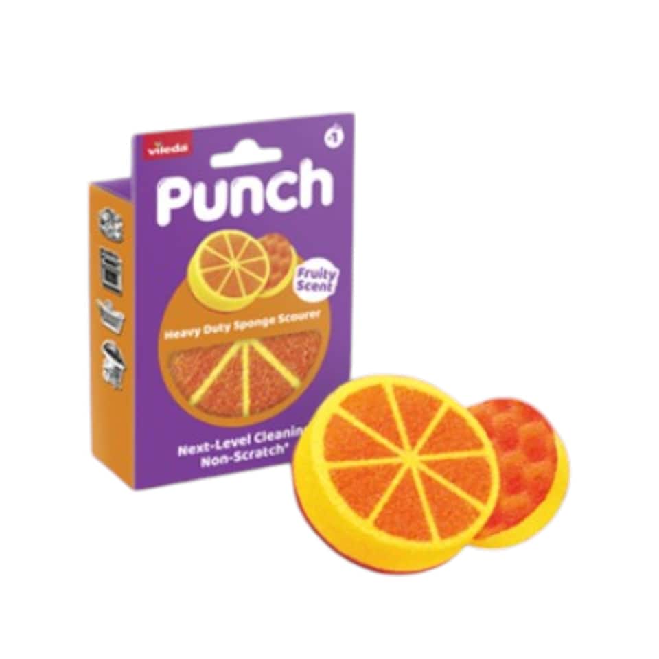image 1 of Vileda Punch Orange Multi Purpose Sponge Scourer Kitchen Cleaning Pad