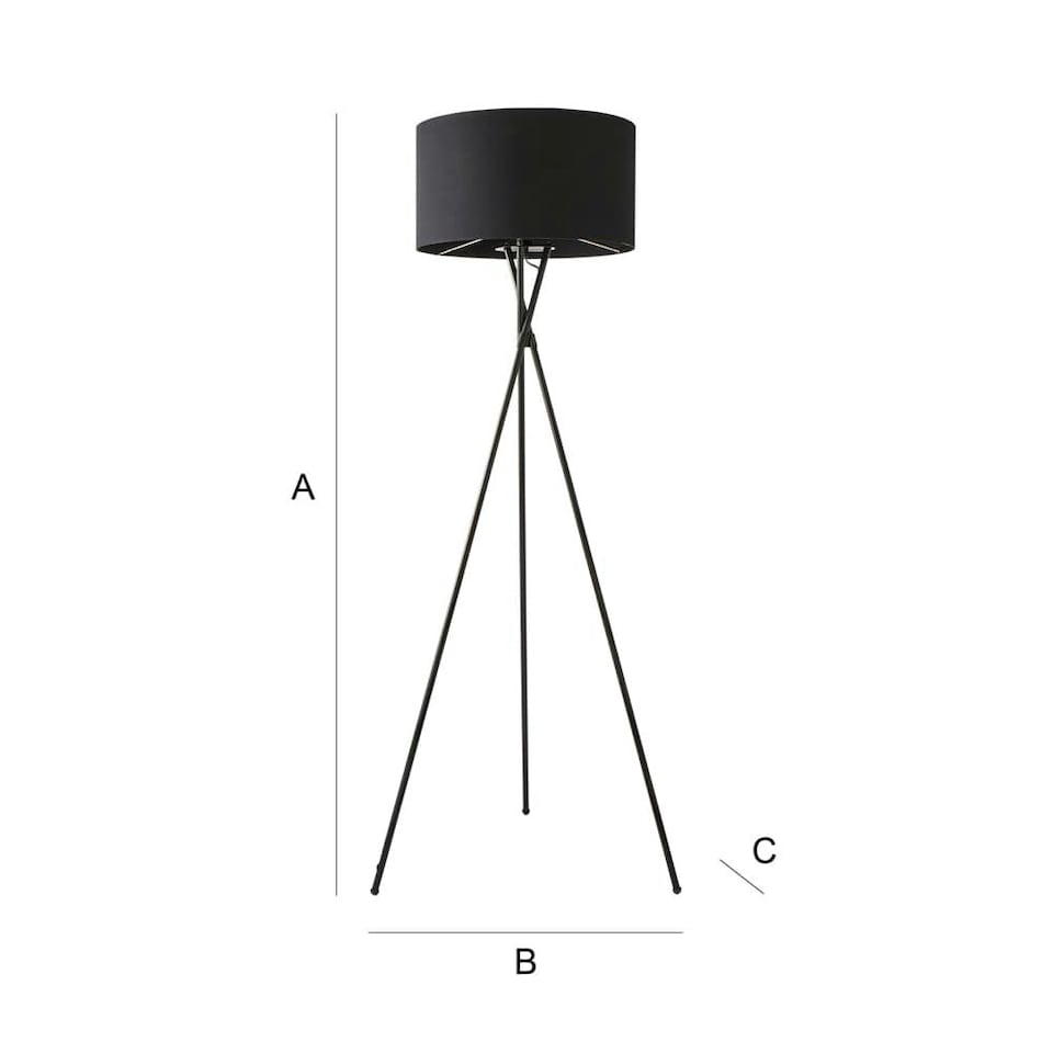 image 1 of ValueLights Camden Black Tripod Floor Lamp Black Shade & Bulb Black
