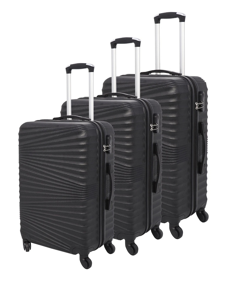 image 1 of 3 Pcs Suitcase Set ABS Hard Shell 4 Wheeled Trolley Lightweight Luggage PIONEER | Multi | Black | 3