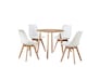 image 10 of 5PCs Dining Set - an Oak Round Dining Table & Set of 4 White Lorenzo Tulip chairs with Padded Seat | Grey