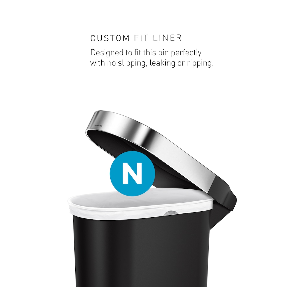 image 1 of Simplehuman 40L Slim Pedal Kitchen Bin with Liner Rim, Black Plastic