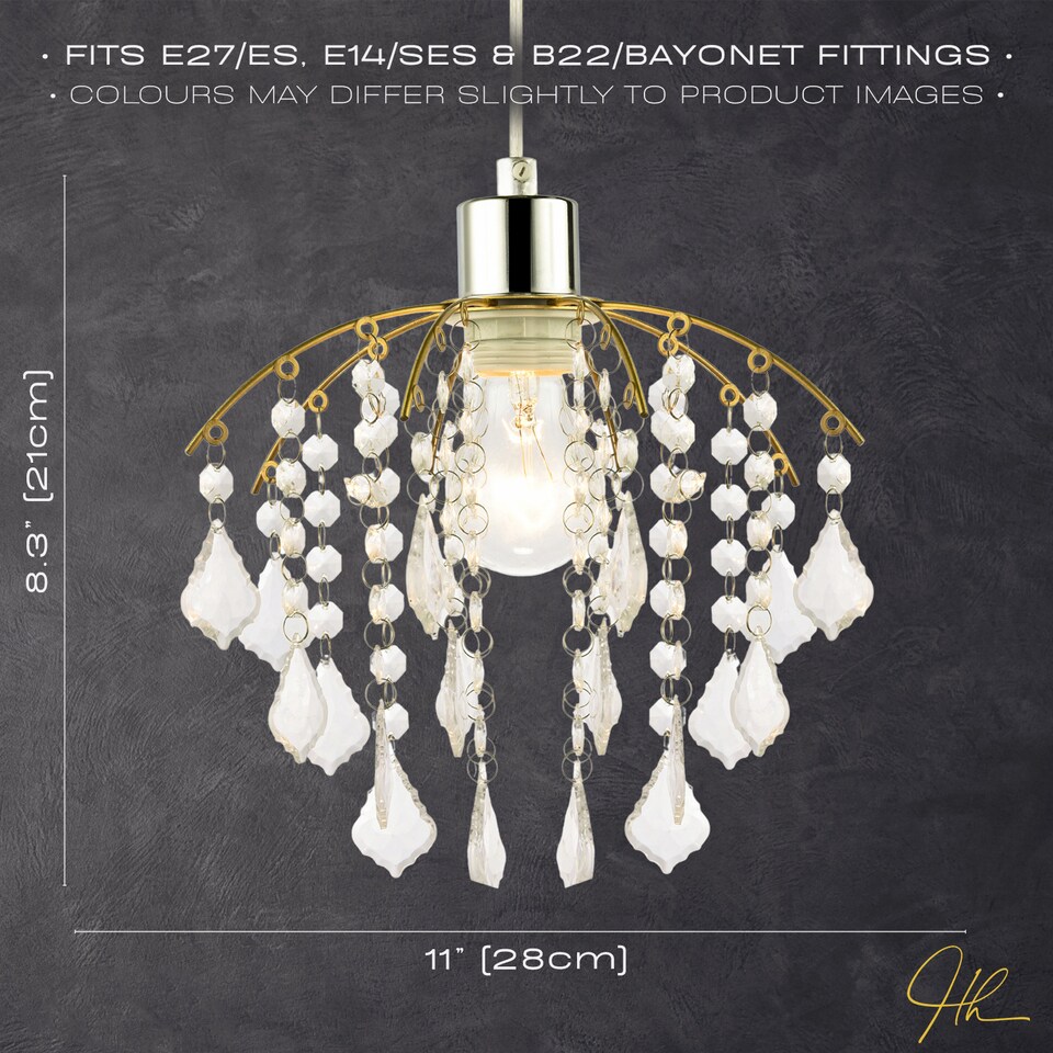 image 1 of Traditional Waterfall Pendant Shade with Clear Acrylic Droplets and Gold Frame | Gold