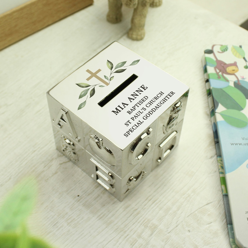image 1 of Personalised Religious Cross ABC Money Box