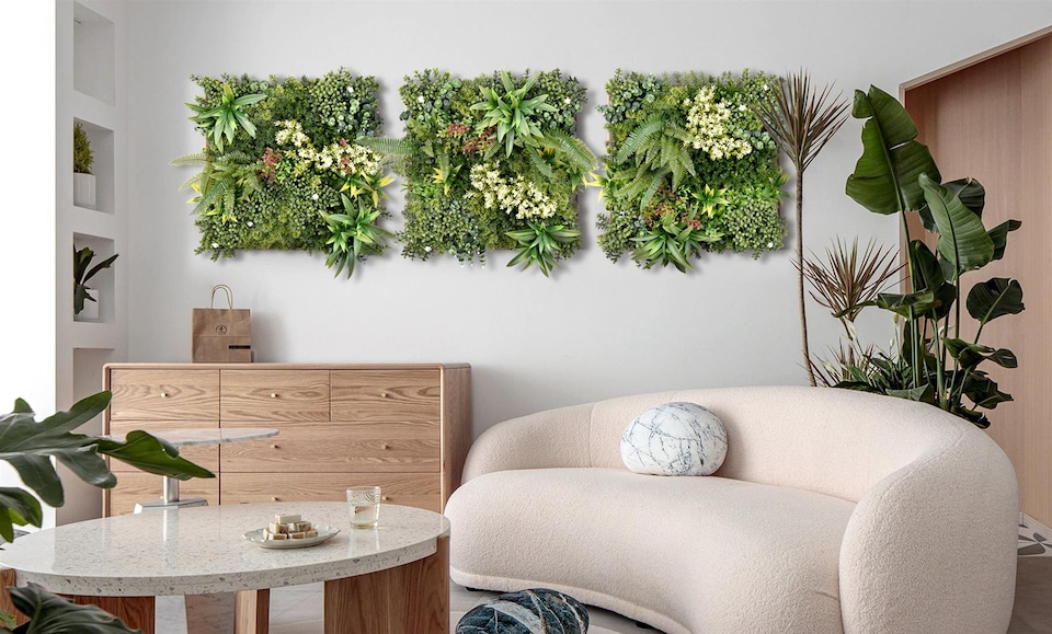 image 1 of True Products Combo of 3 Premium Artificial Green Plant Living Wall Panels 50cm x 50cm - Aurora A,B,C