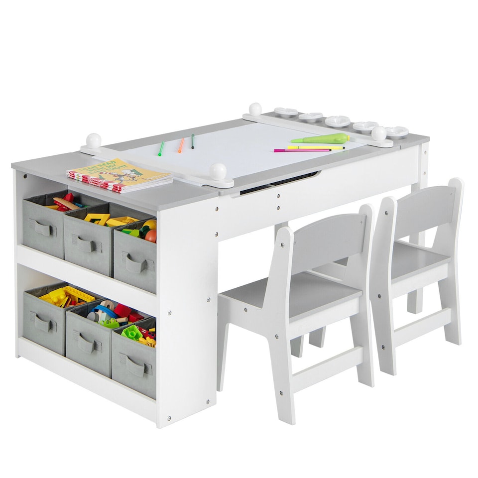 image 1 of COSTWAY 2-in-1 Kids Art Table and Art Easel Set Toddler Play Activity Drawing Desk