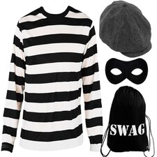 Storybook Burglar Costume - Long Sleeve Top, Grey Hat, Mask & Swag Bag Black | XL