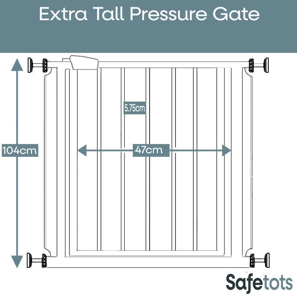 image 1 of Safetots Extra Tall Narrow Metal Safety Gate Pressure Fit, 68.5cm - 75cm, Slate Grey, 104cm in Height, Extra Tall Baby Gate | Grey | 1